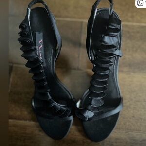 Nina Black Ruffled Heels